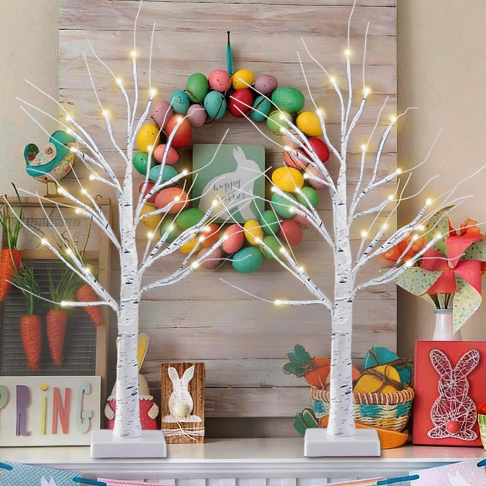 SANJICHA birch tree on a mantel creating cozy ambient lighting for rooms