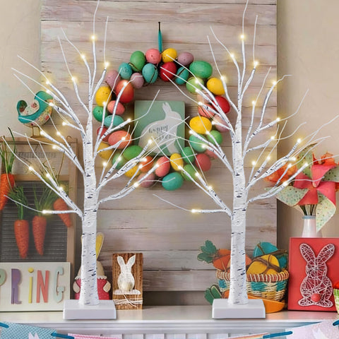 SANJICHA birch tree on a mantel creating cozy ambient lighting for rooms