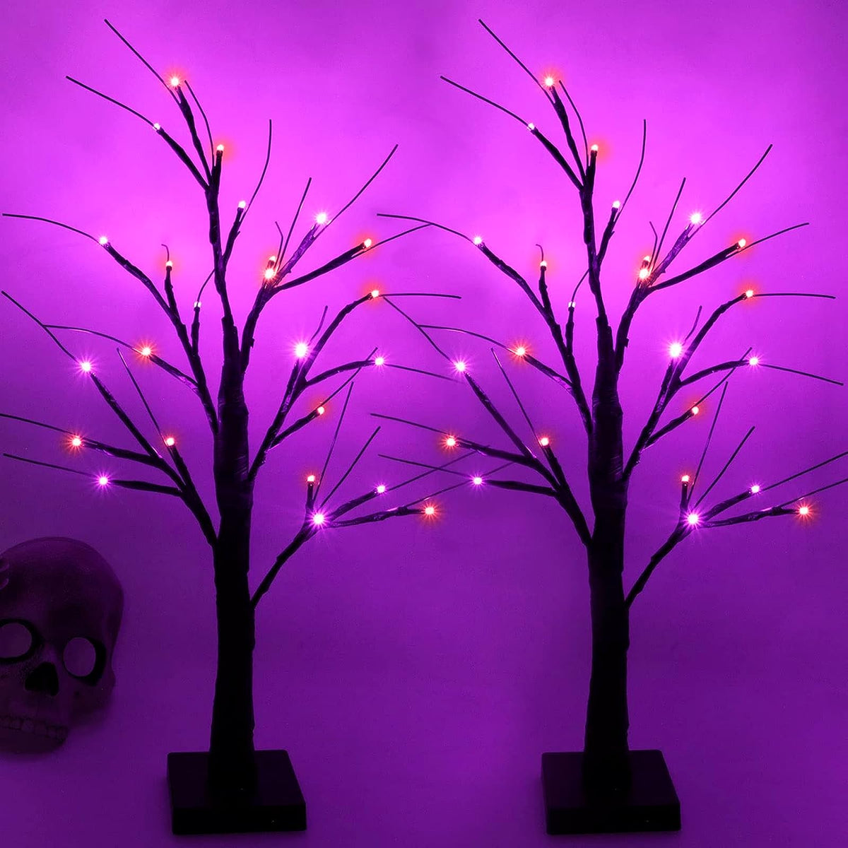 SANJICHA two-pack trees front view showing orange and purple lights for instant atmosphere