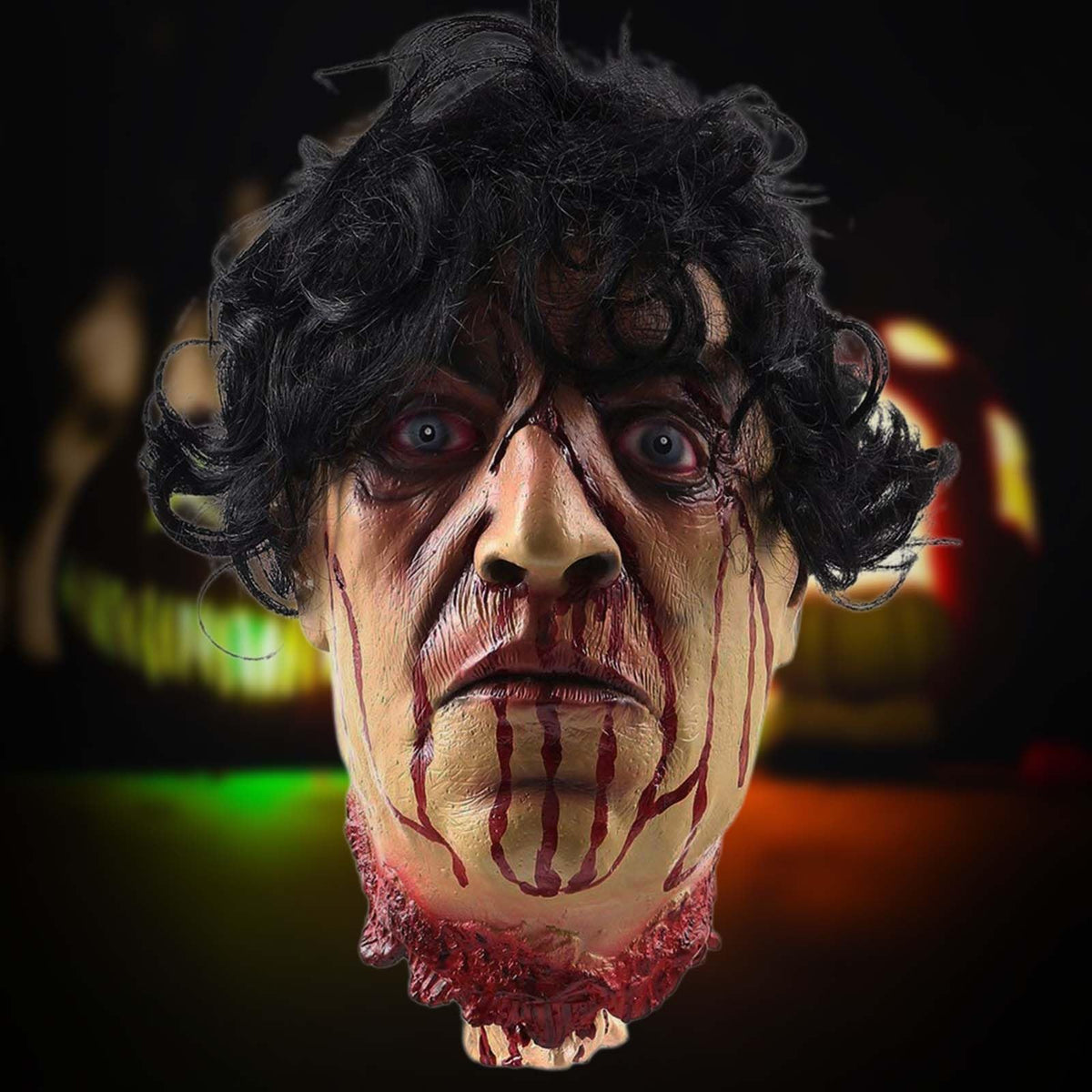 SANKEDOU front view hanging severed head delivering instant haunted-house shock