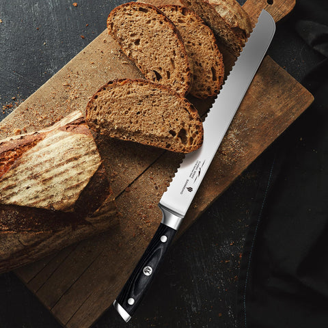 SANMEIHO blade beside ruler showing 10-inch length for large-loaf coverage and control