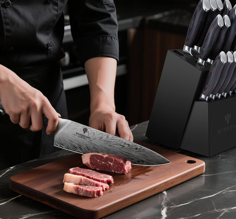 sanmeiho bread slicing action in use demonstrating clean, effortless loaf cuts