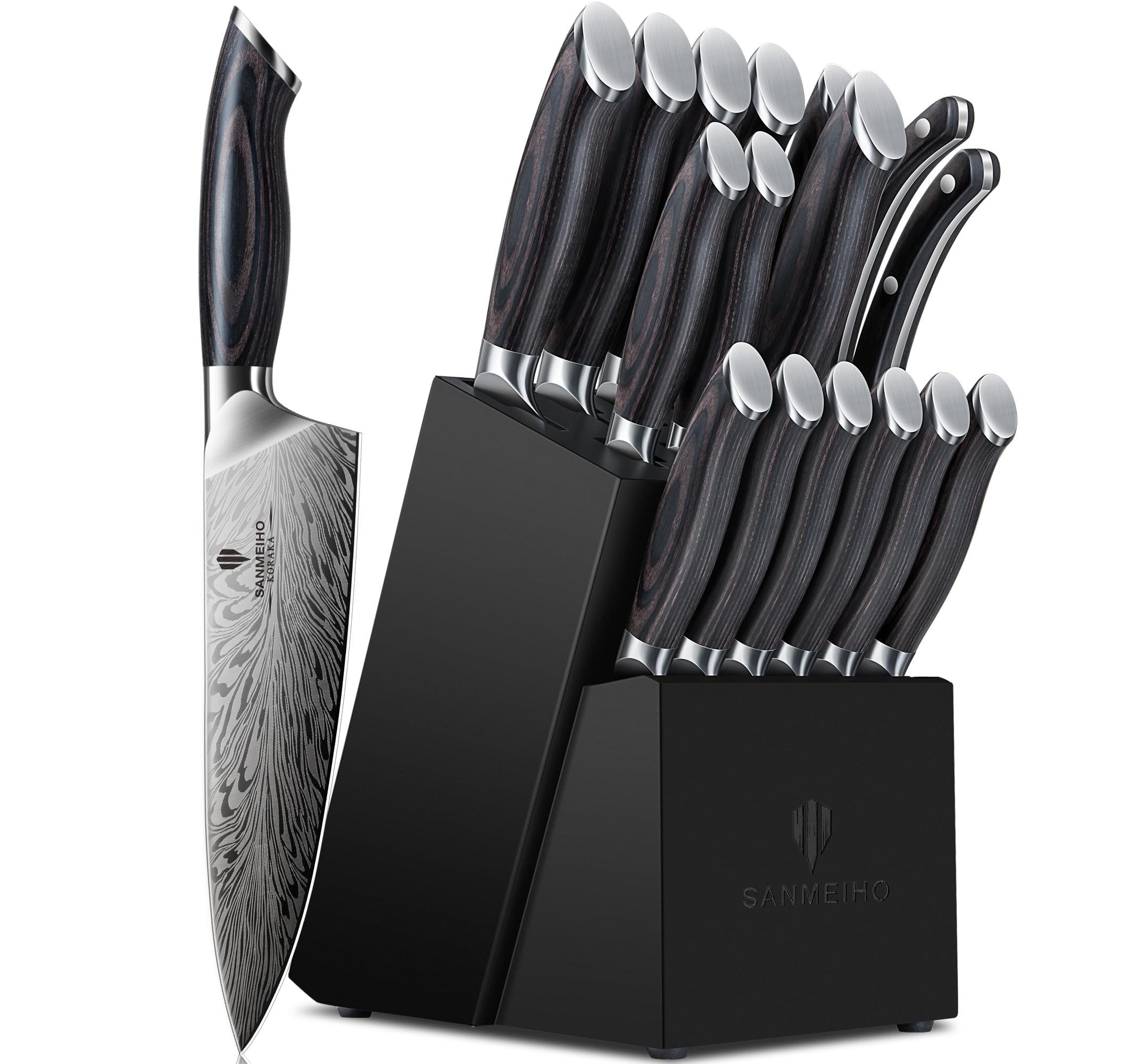 sanmeiho front overview knife block showing full set and organized storage benefit