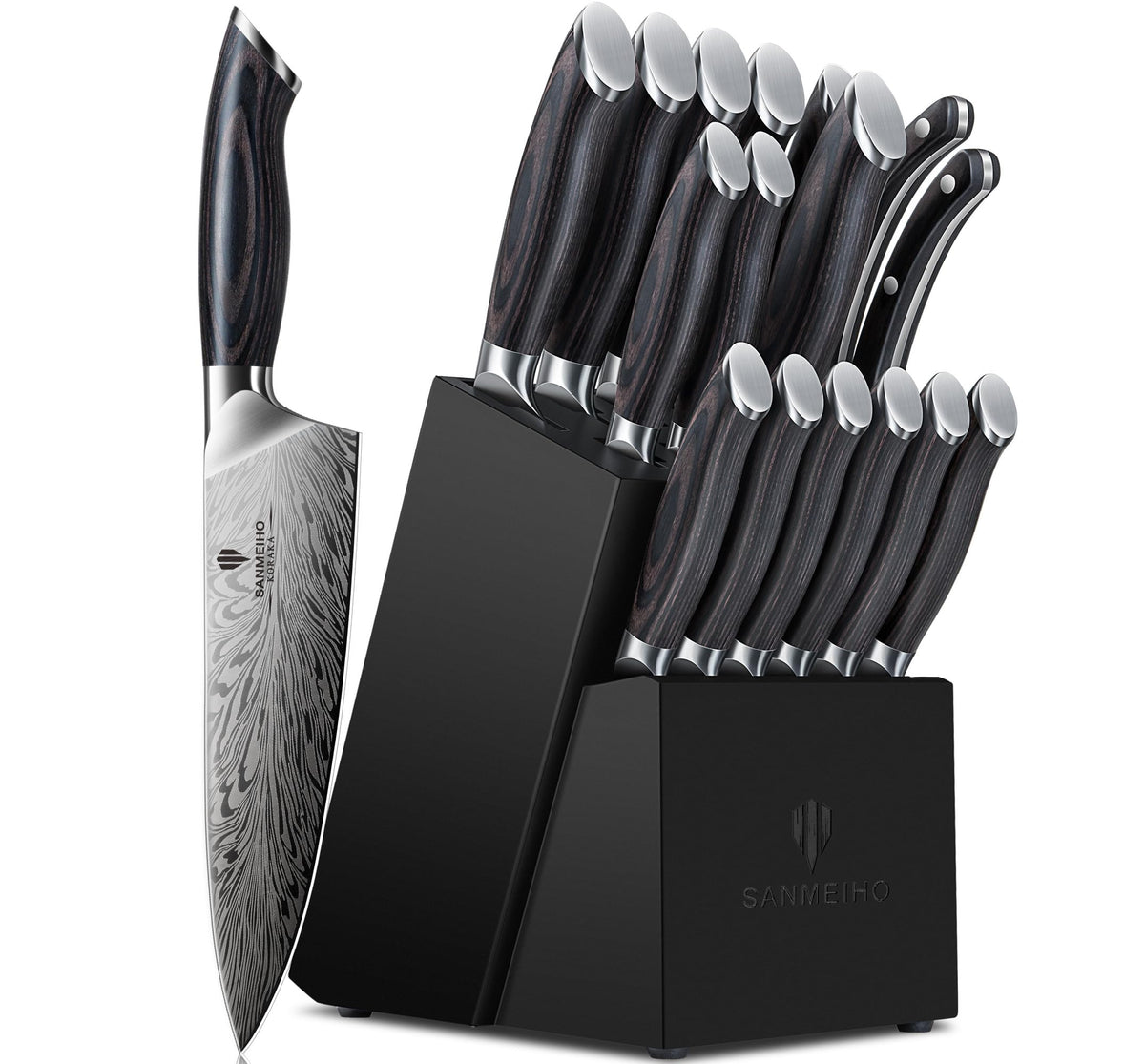 sanmeiho front overview knife block showing full set and organized storage benefit