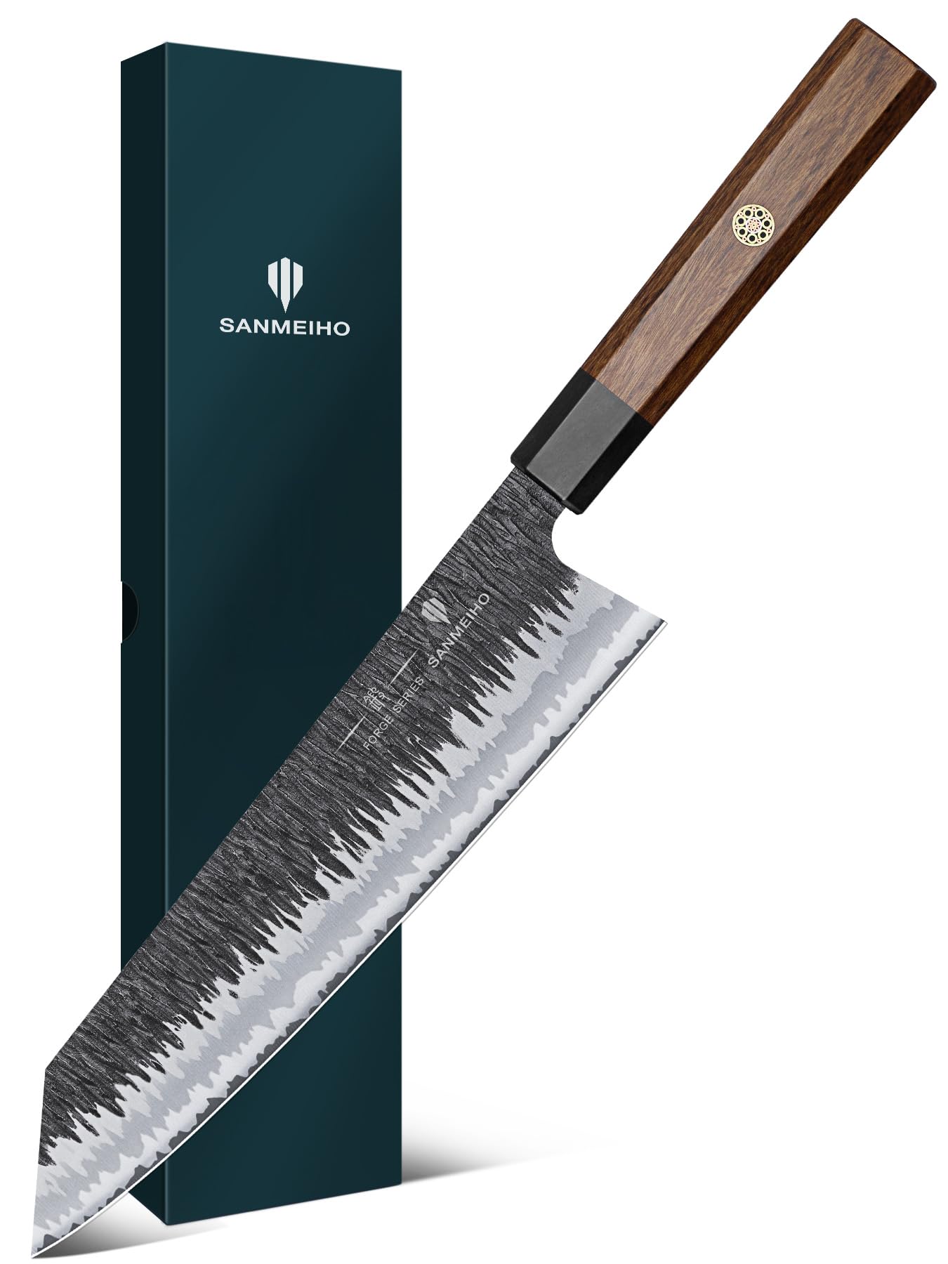 SANMEIHO front profile kiritsuke showing blade shape and balance benefit