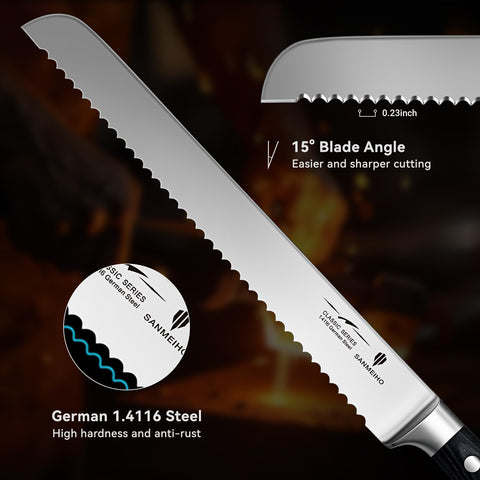SANMEIHO wood handle and finger guard detail offering comfortable secure grip and safety