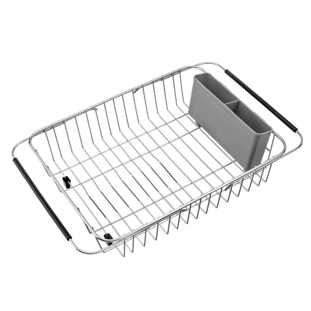 SANNO front view of expandable over-sink dish rack showing full layout and storage benefits
