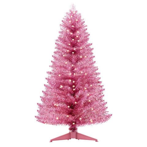 Santanelo pink tree front view showing full shape and snowy tips for instant holiday style