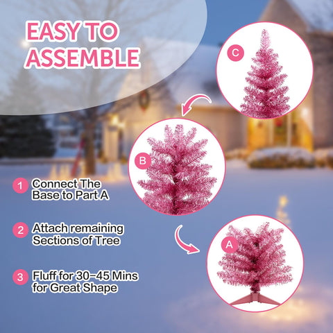 Santanelo pink tree next to ornaments for scale demonstrating four-foot size and fullness
