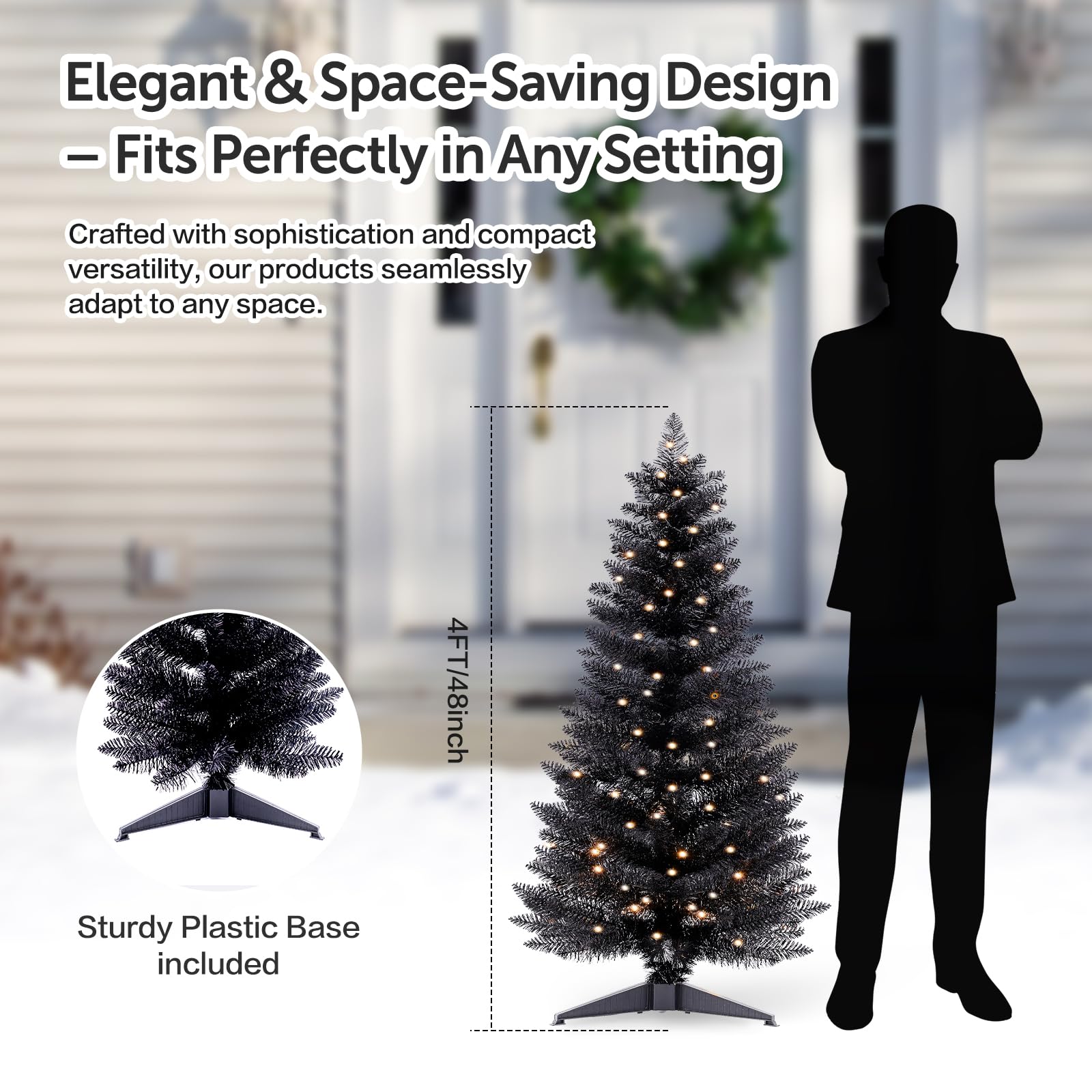 Santanelo tree styled in living room creating compact festive focal point