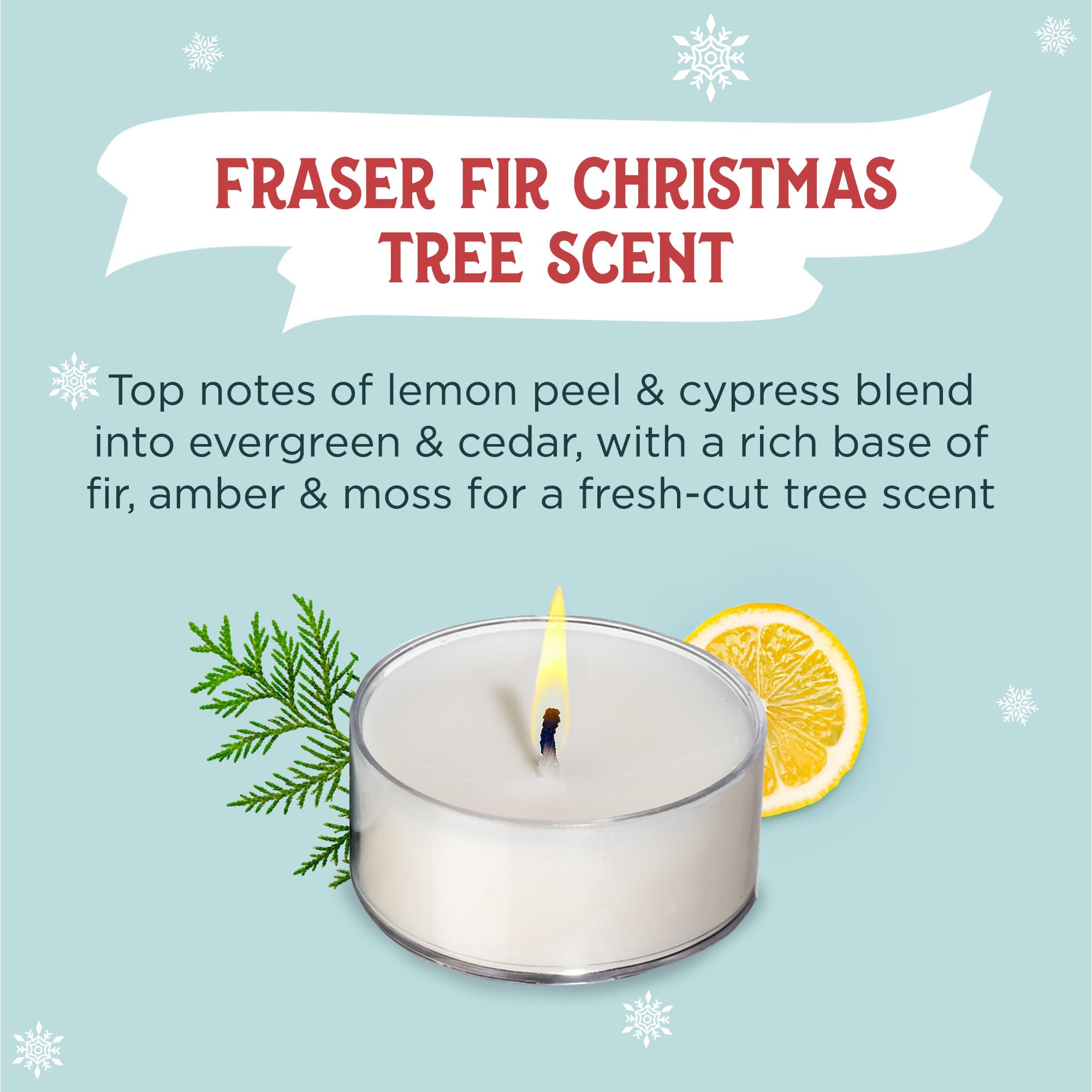 Santa's Naturals close-up of a single tea light wick and cup showing clean burn benefit: reliable flame