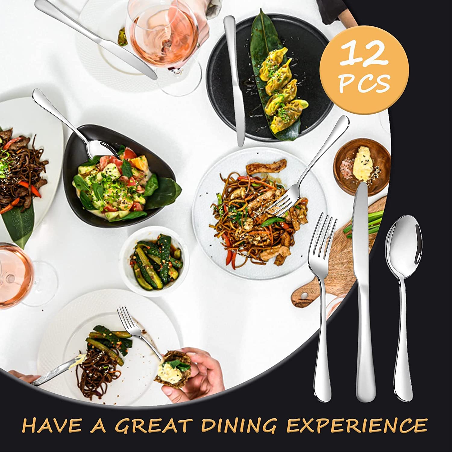 SANTUO flatware set placed on dining table demonstrating elegant presentation