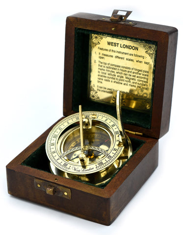 SARA NAUTICAL front view of brass sundial compass showing elegant finish and gift appeal