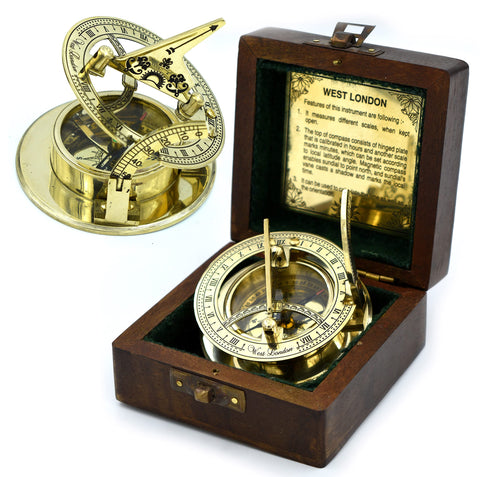 SARA NAUTICAL sundial staged with steampunk decor proving stylish vintage display appeal