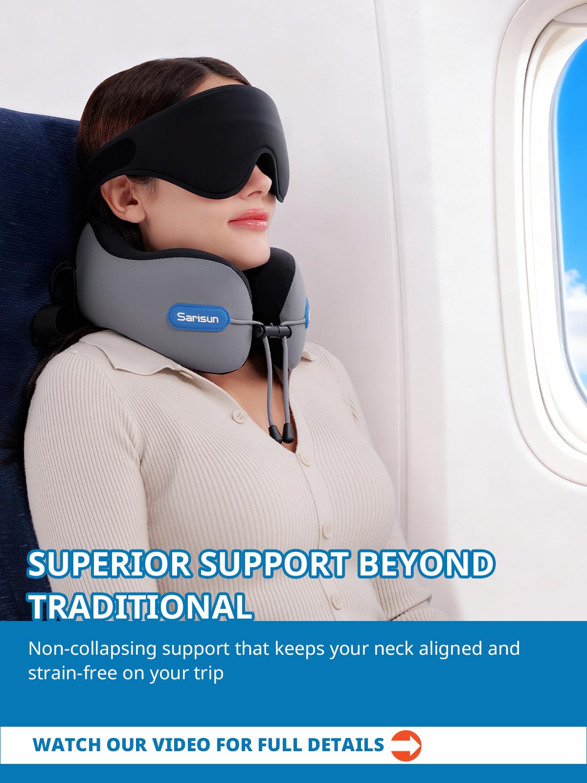 SARISUN 3D eye mask detail showing molded cavities for light-blocking comfort