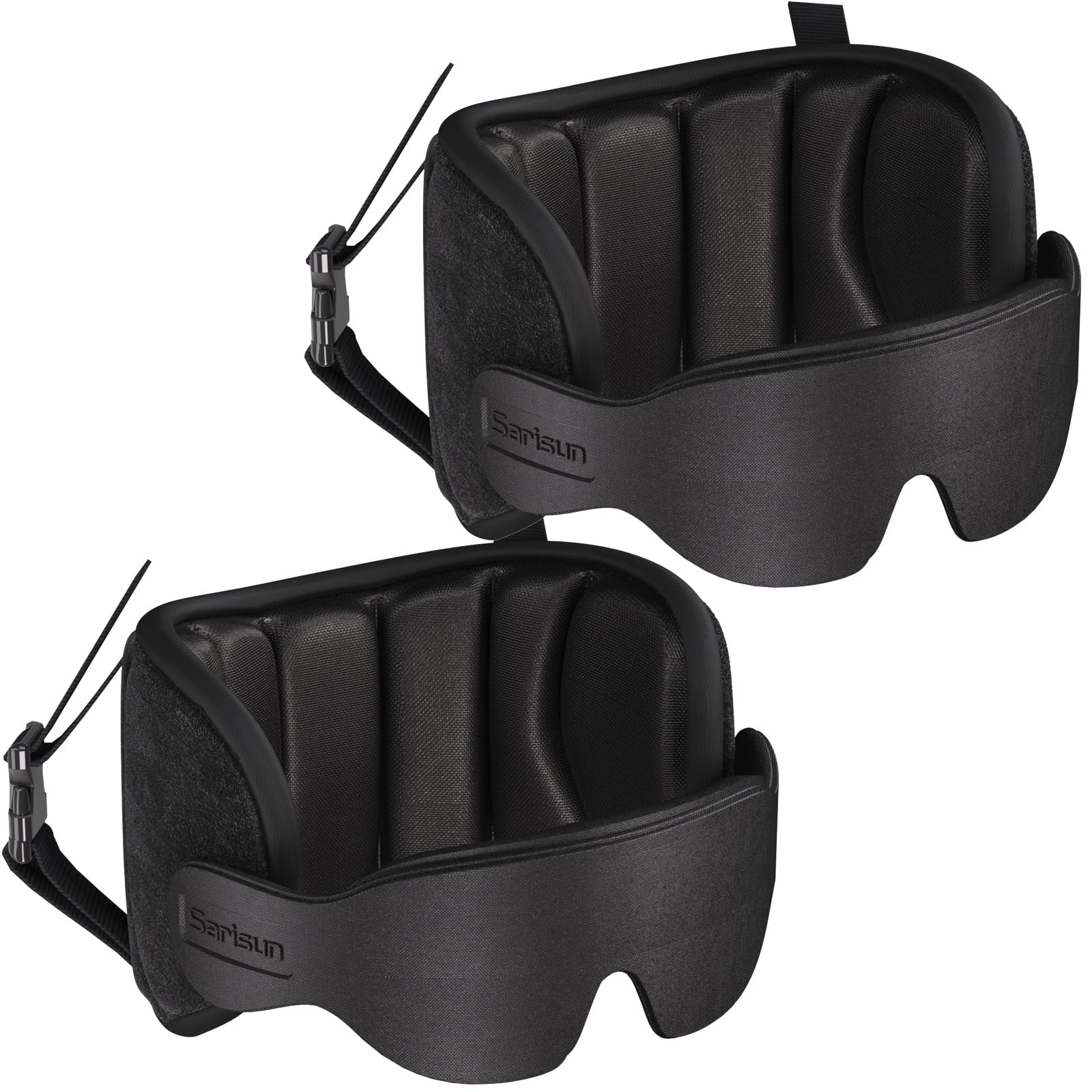 SARISUN front view of two travel pillows showing compact ergonomic shape and stable support