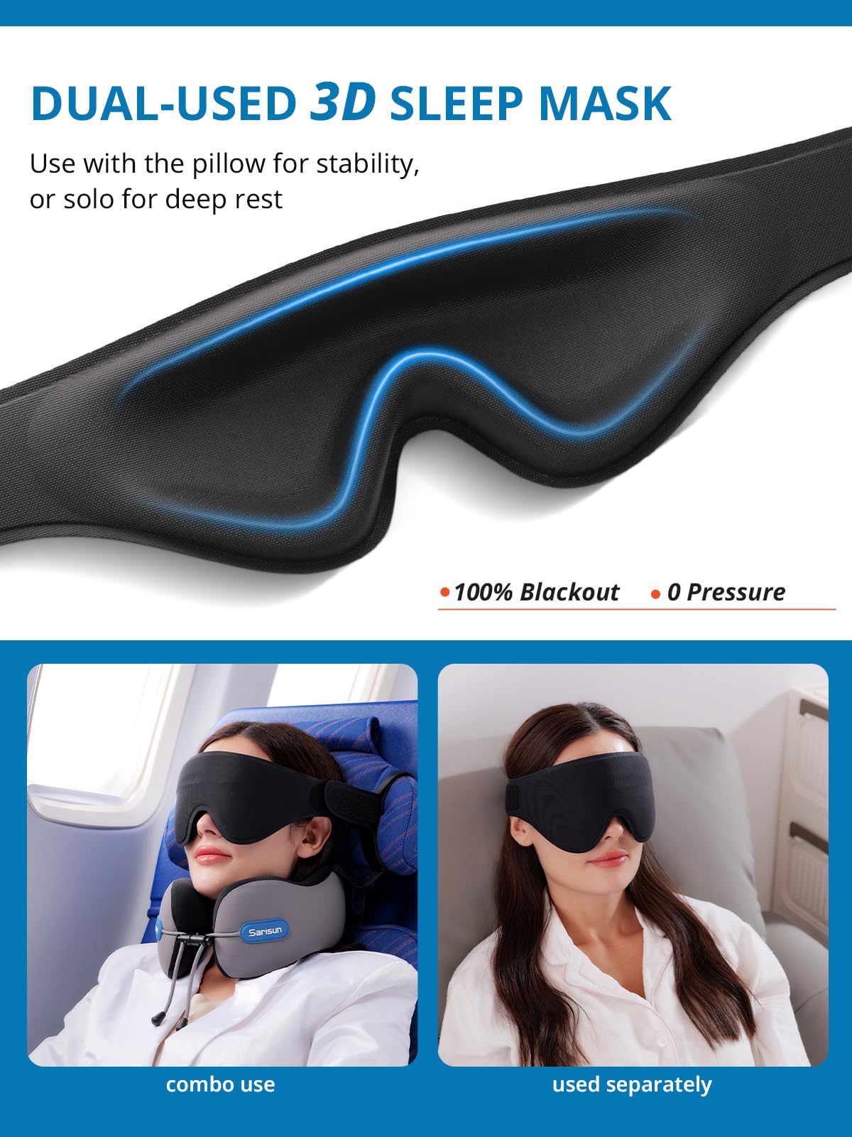 SARISUN storage bag with pillow and mask for easy packing and portability