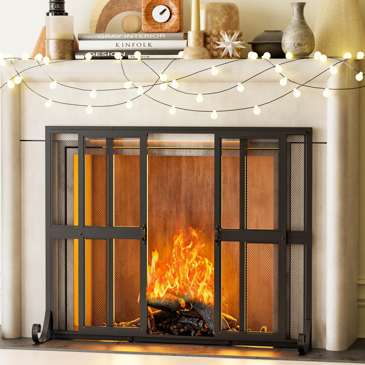 Sarzdras front view of full screen protecting hearth and improving safety