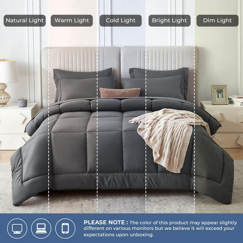 Sasttie bedroom lifestyle with dark grey set showing modern decor compatibility benefit