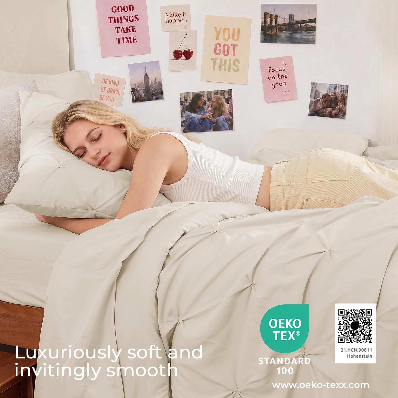 Sasttie flat sheet details reveal smooth microfiber surface for comfort benefit