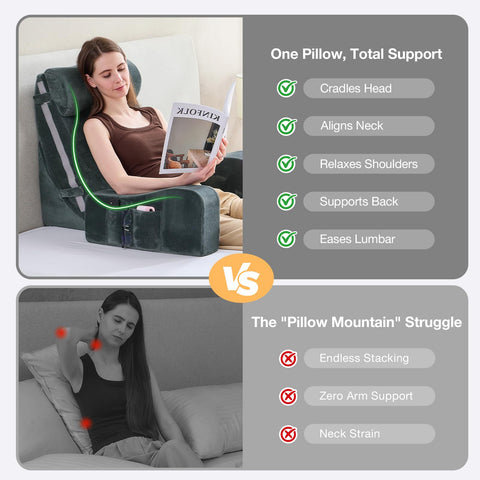 Sasttie in use on bed with person reading for improved upright posture