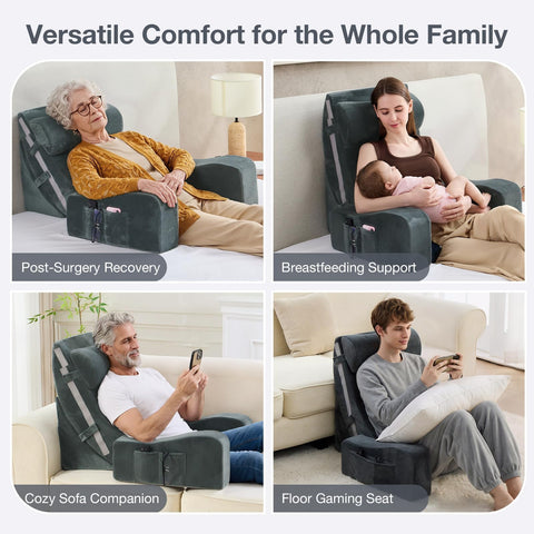 Sasttie on sofa with gamer using pillow for extended comfort
