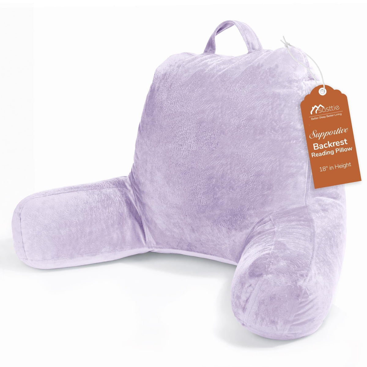 Sasttie reading pillow front view showing lavender velvet and supportive shape