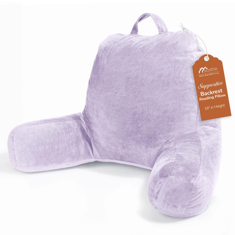 Sasttie reading pillow front view showing lavender velvet and supportive shape