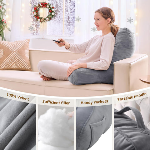 Sasttie pillow in bedroom lifestyle supporting relaxed upright reading