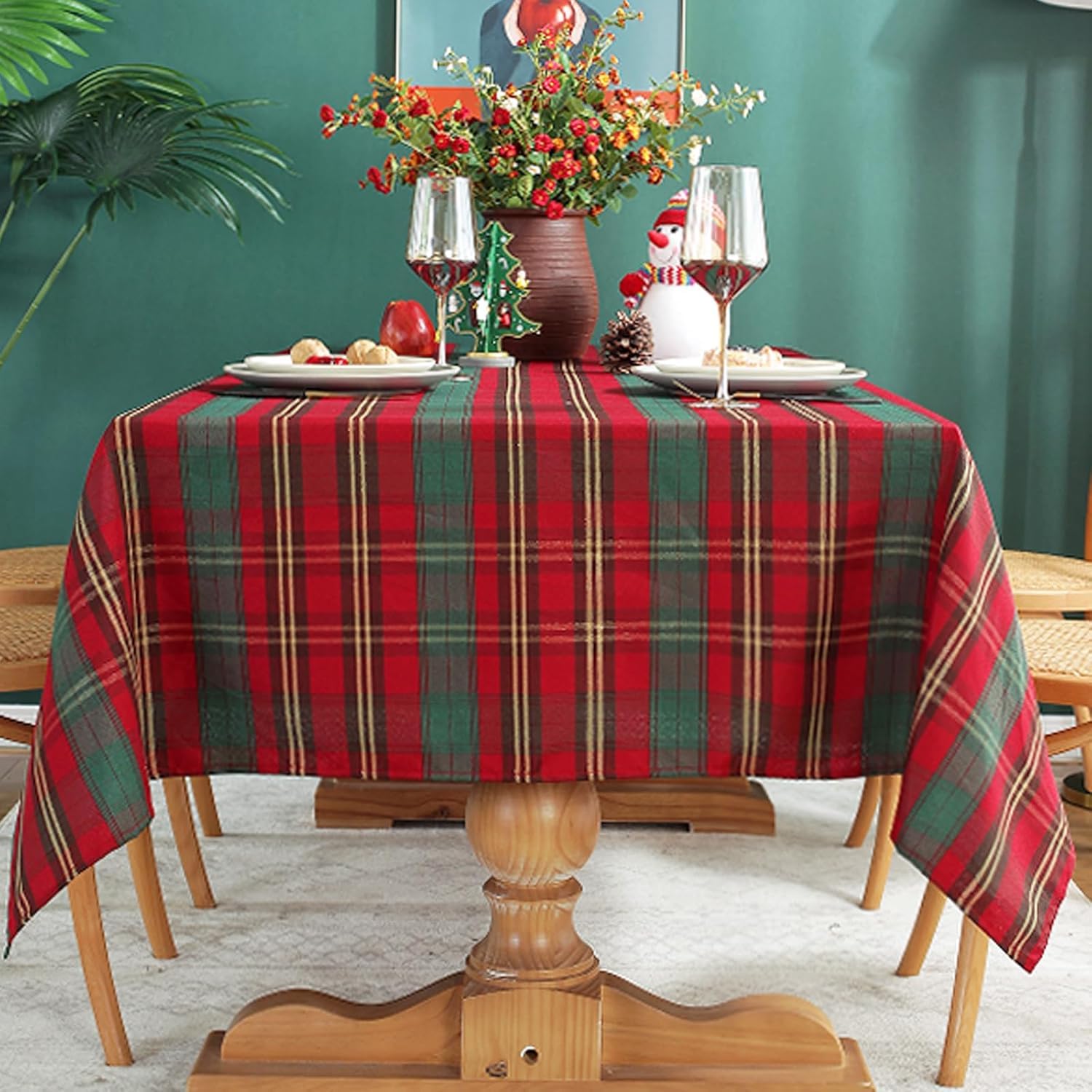 SASTYBALE folded tablecloth showing soft wrinkle-resistant fabric and simple care