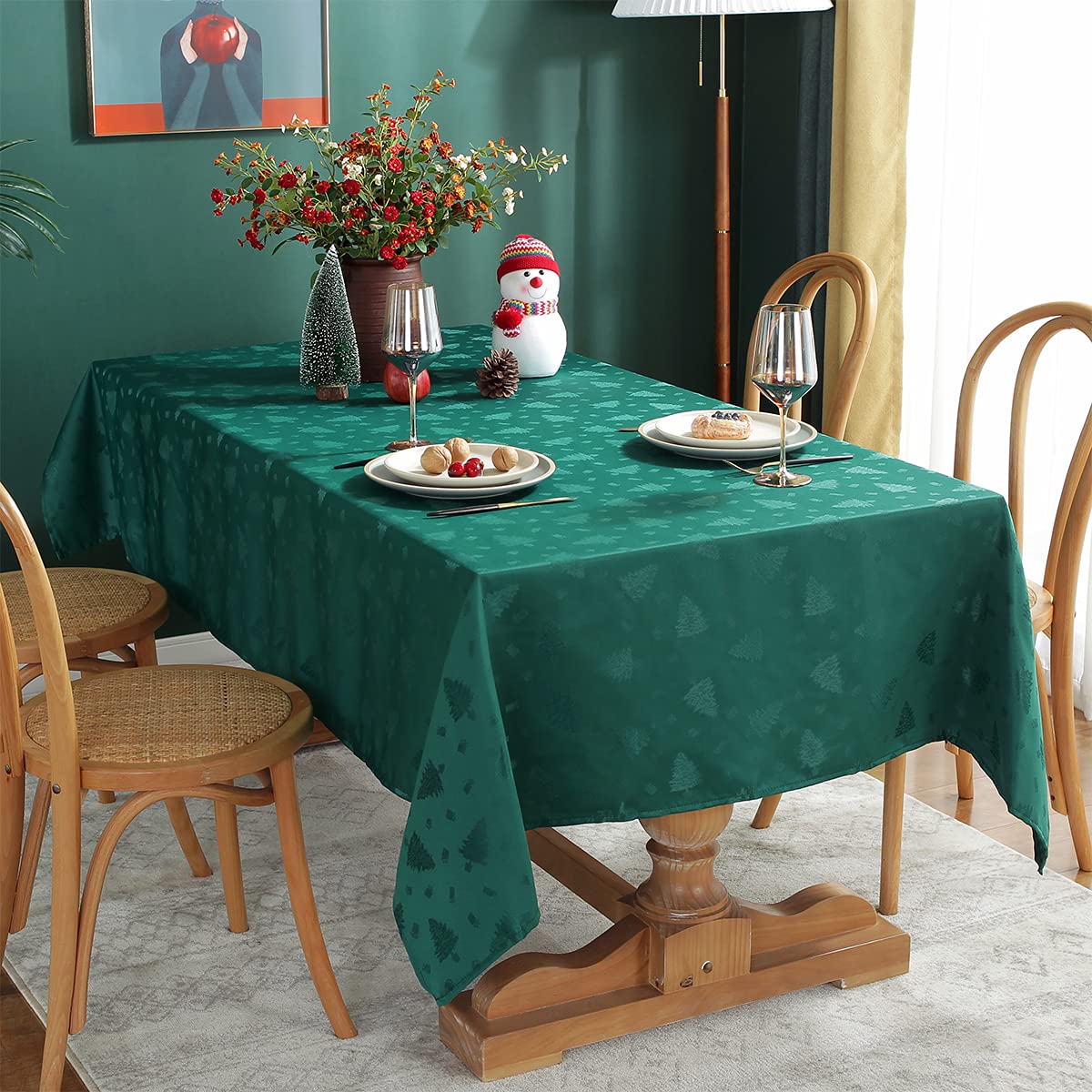 SASTYBALE front view of full 60x120 tablecloth showing festive pattern and coverage