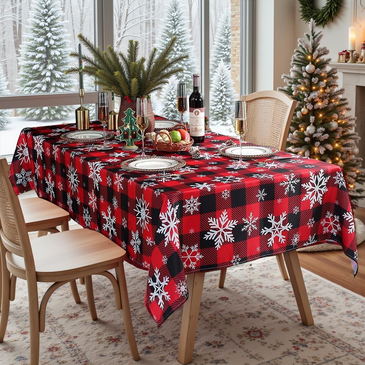 SASTYBALE front view of red plaid tablecloth showing full pattern and color benefits