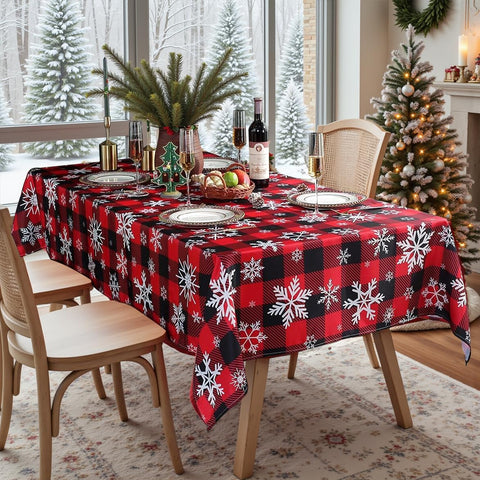 SASTYBALE front view of red plaid tablecloth showing full pattern and color benefits