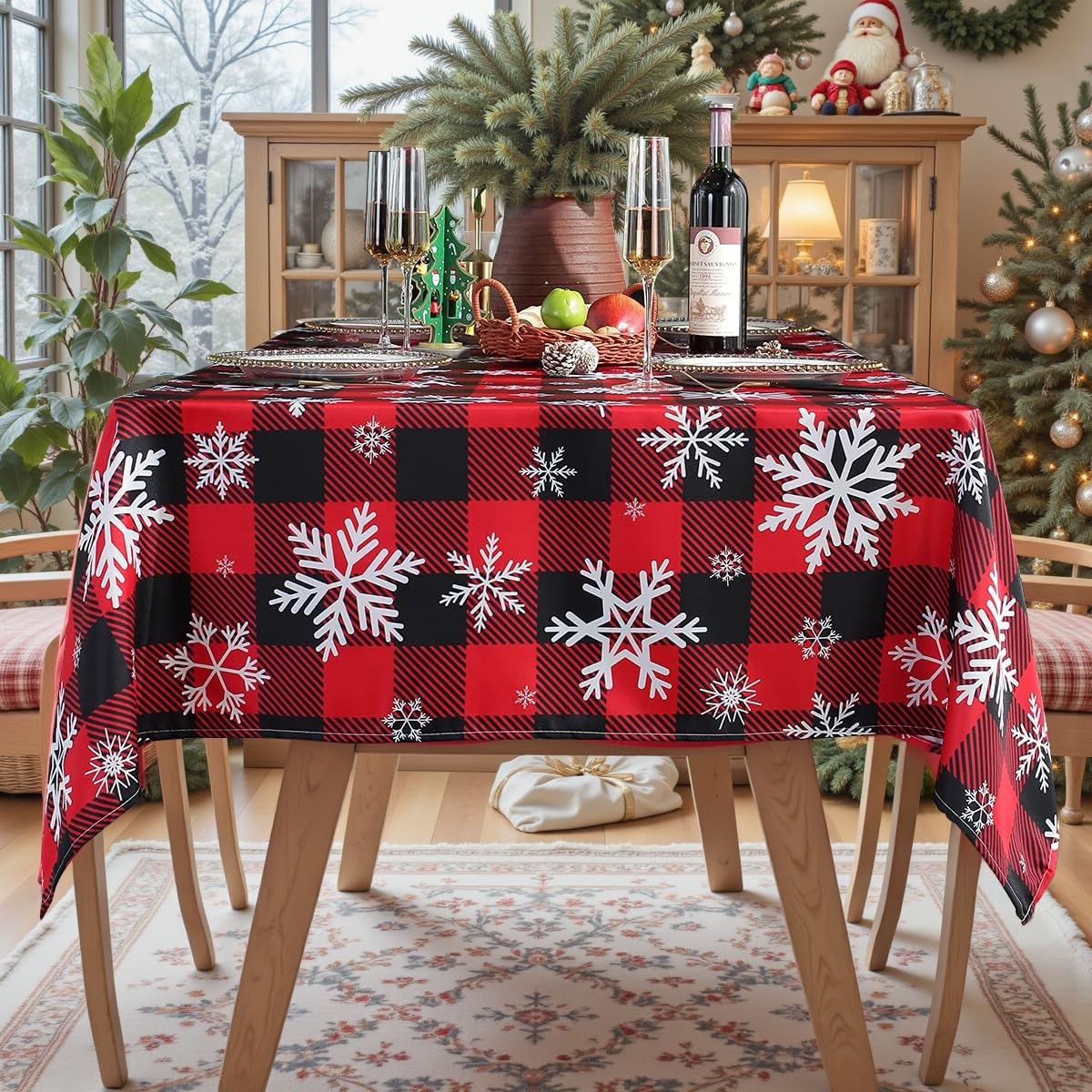 SASTYBALE tablecloth on set table showing festive styling and protective coverage