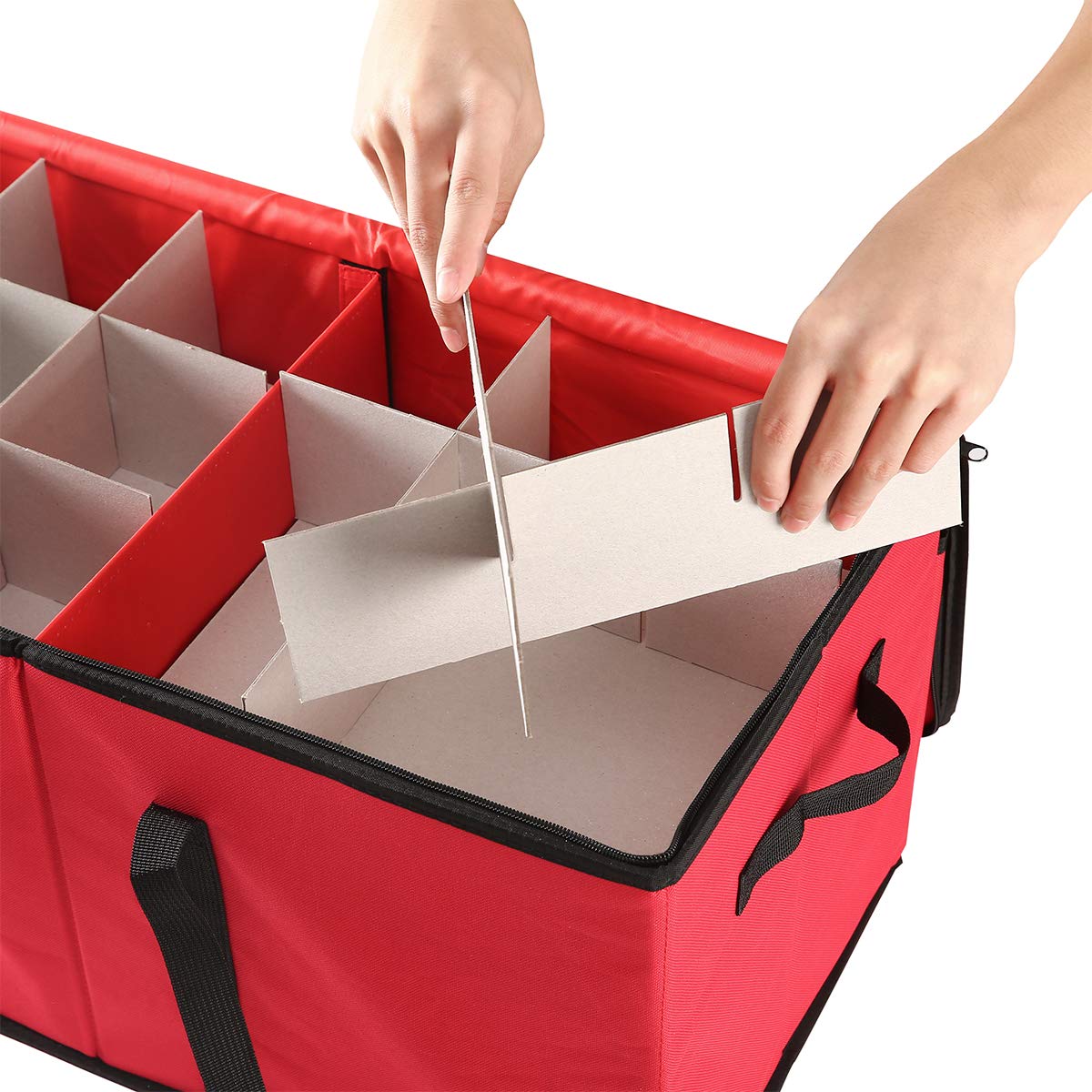 Sattiyrch close-up of adjustable cardboard dividers showing secure separation benefit