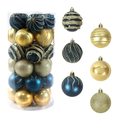 Sattiyrch front view of blue and gold ornament box showing set and benefit of coordinated colors