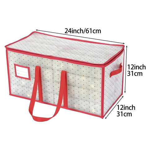 Sattiyrch open top-down view of trays organizing 3-inch ornaments for quick access