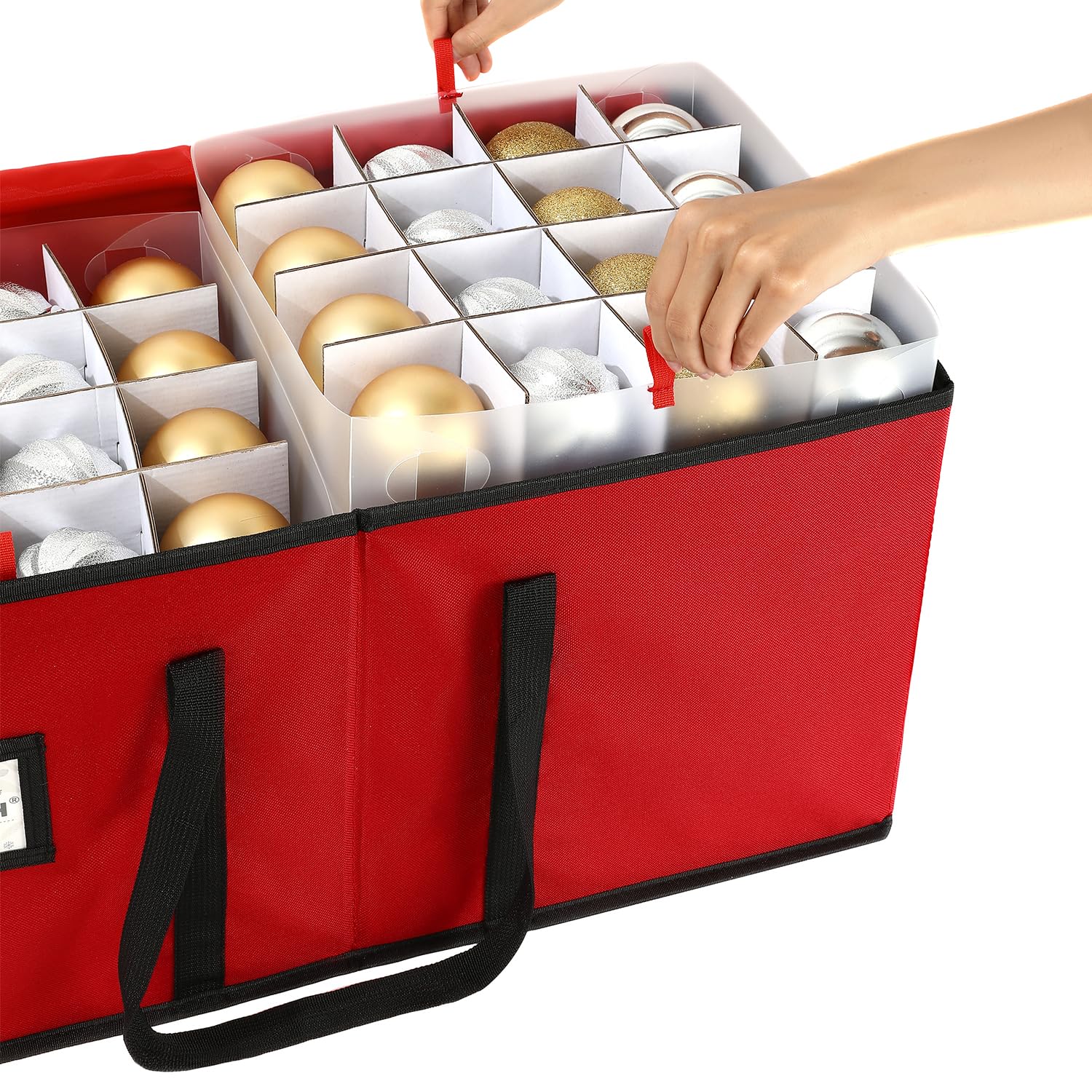 Sattiyrch top open with eight trays displaying organized ornaments safely
