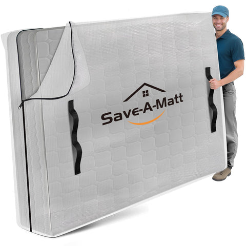 SaveAMatt front view of clear queen mattress bag showing full coverage and protection