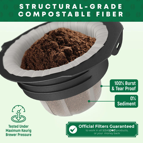 Savepod stainless steel scoop detail for precise dosing and consistent cup strength