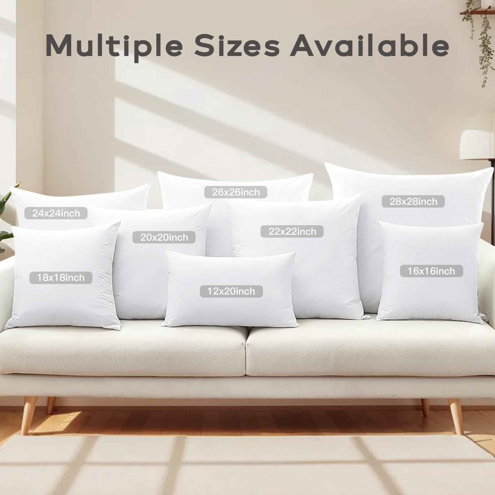 SAVORI pillow inserts styled on lounge sofa showing decorative impact