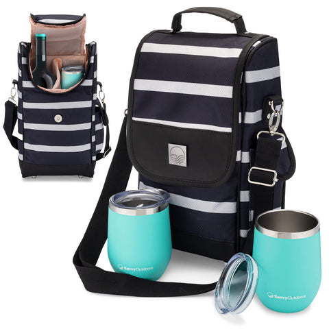 One Savvy Girl front view of tote with glasses showing organized transport benefit