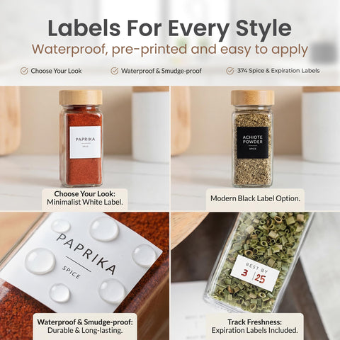 SAVVY & SORTED label sheets spread out, clear identification and freshness tracking