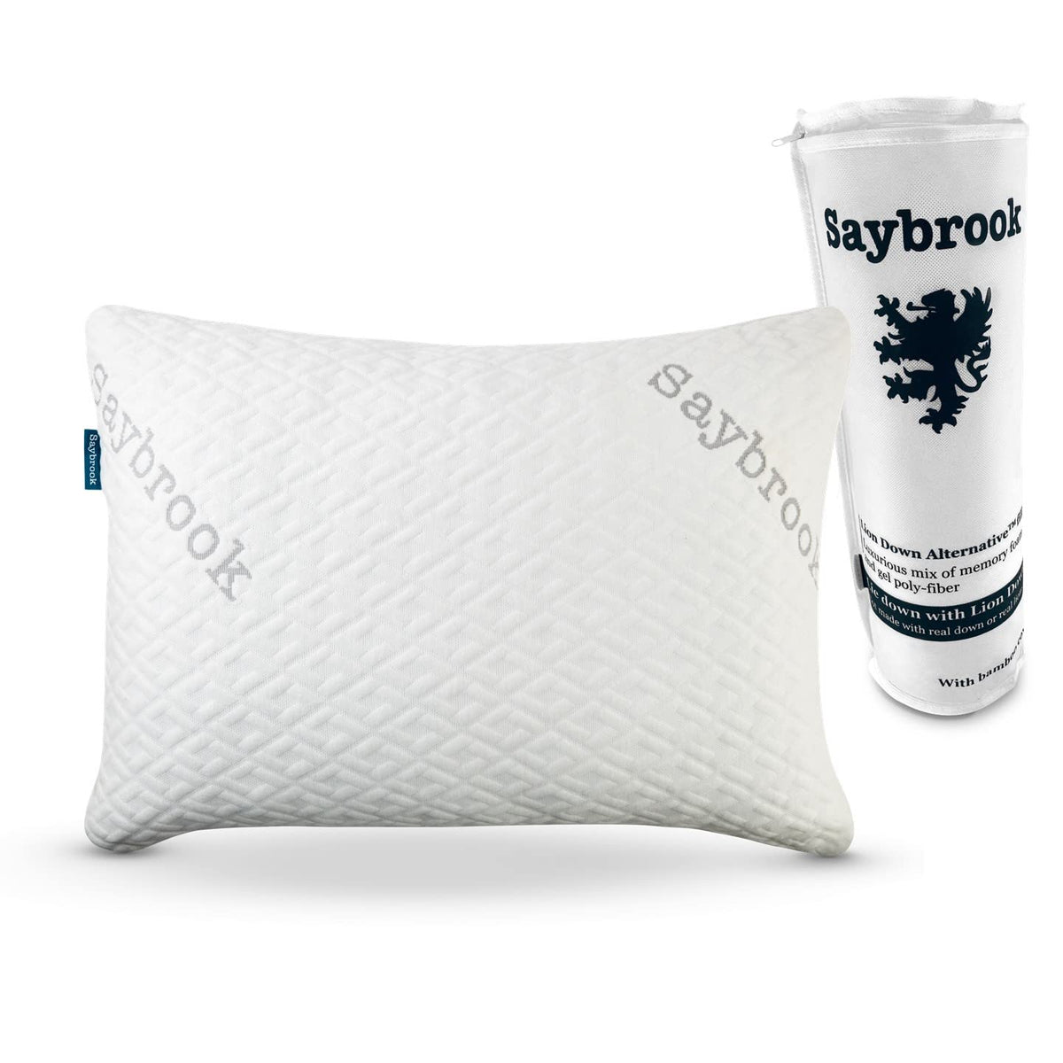 Saybrook pillow front view showing adjustable loft and clean design benefits personalized support