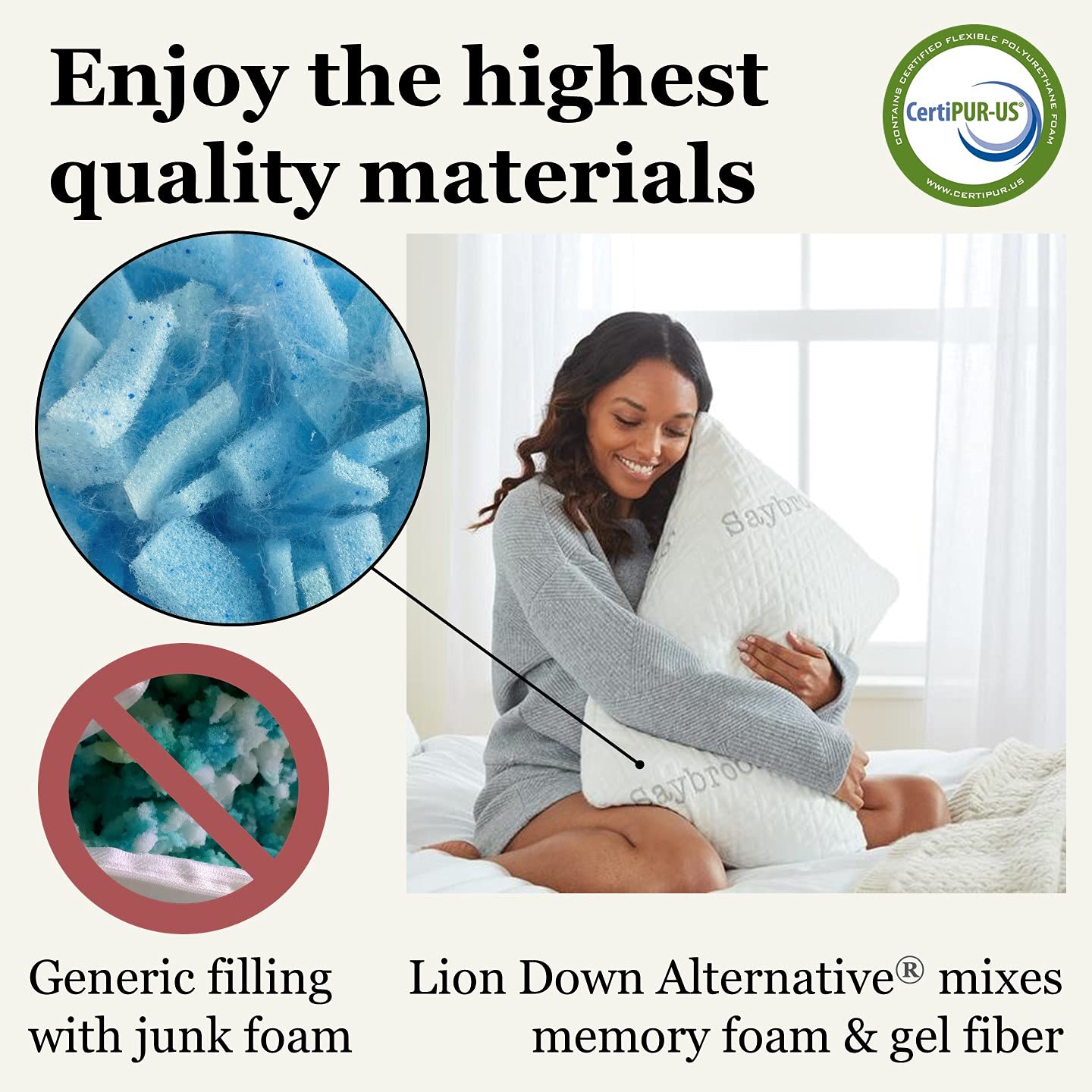 Saybrook pillow in bed lifestyle scene showing comfort and enhanced bedroom styling