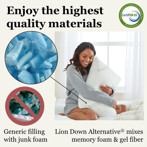 Saybrook pillows on a styled bed demonstrating customizable comfort and cooler sleep benefits