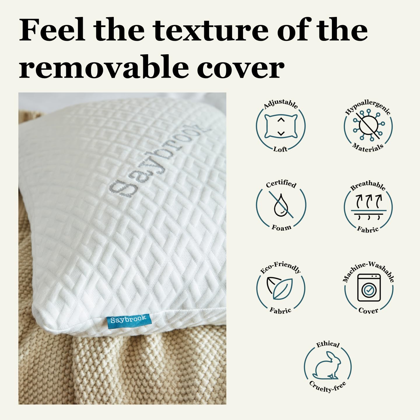 Saybrook pillow size comparison next to hand showing scale and customizable loft