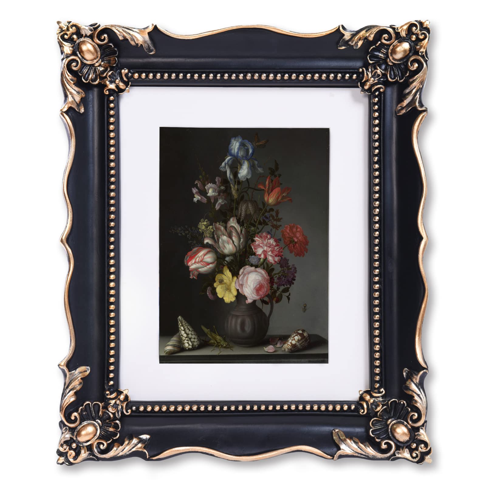 saysmile front view ornate frame showing classic black finish and embossed flowers