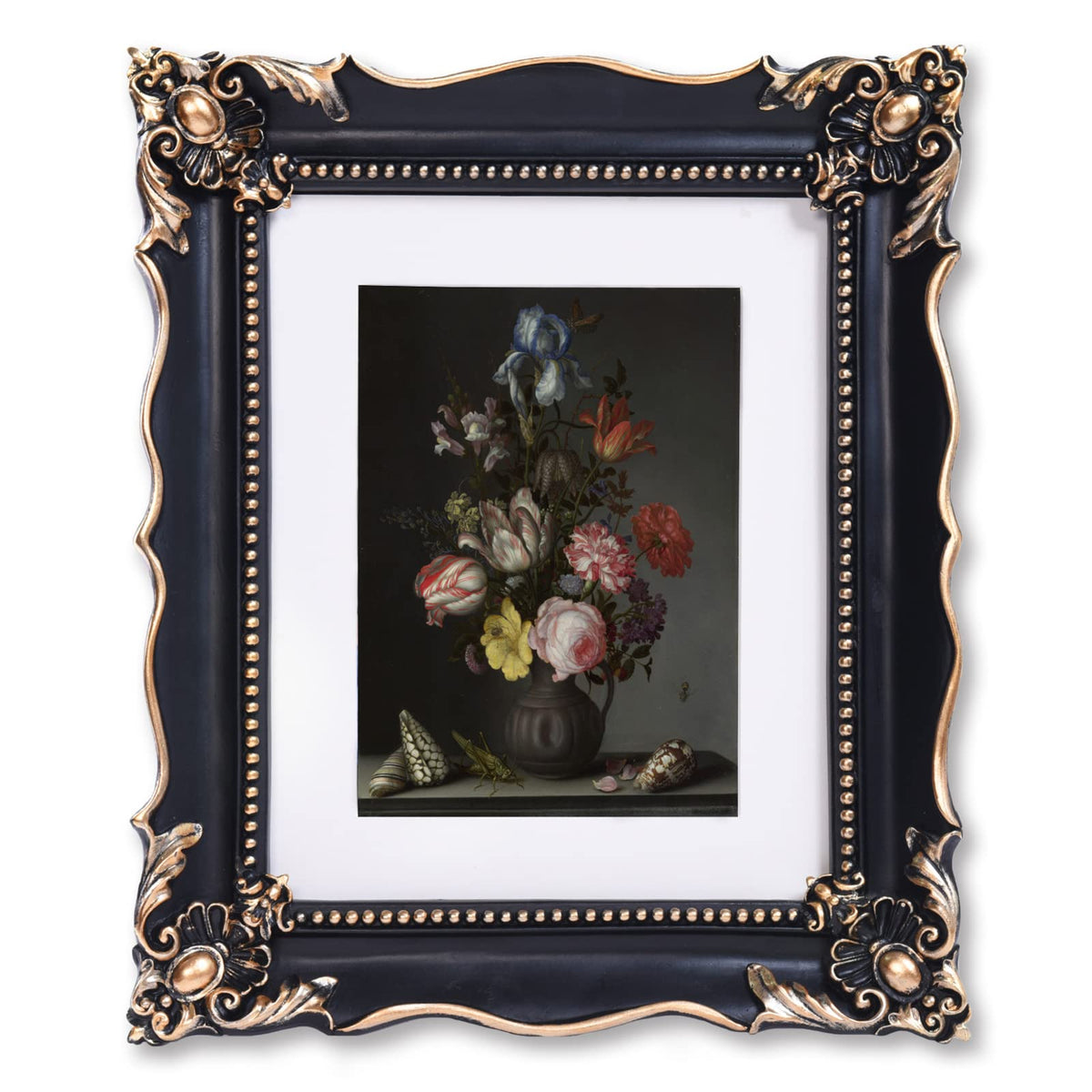 saysmile front view ornate frame showing classic black finish and embossed flowers