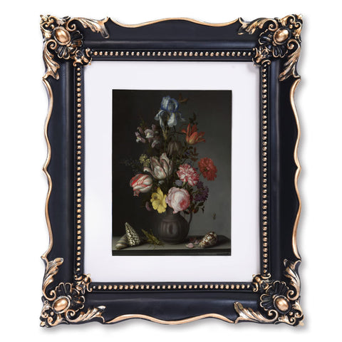 saysmile front view ornate frame showing classic black finish and embossed flowers